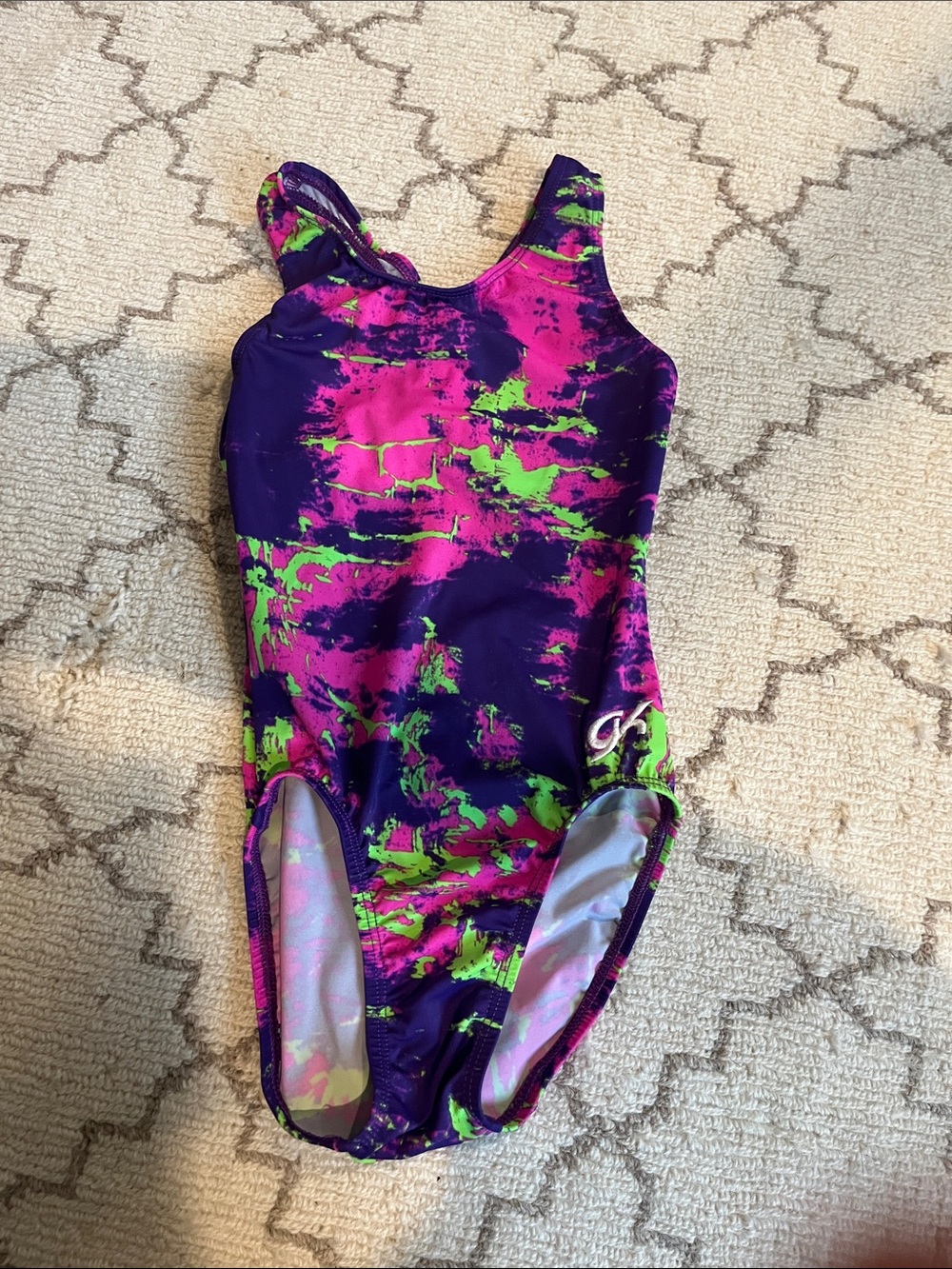 GK Girls Purple, Pink & Green Marble Print One-Piece Leotard